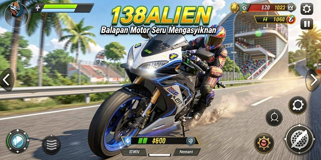 Tampilan gameplay 138ALIEN dalam balapan motor yang seru dan kompetitif.