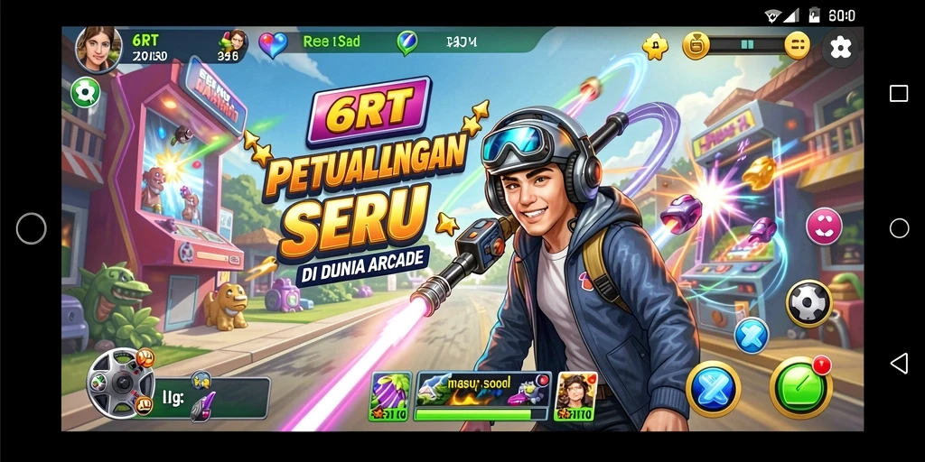 Tangkapan layar gameplay 6RT yang menampilkan aksi seru dan grafis colorful.