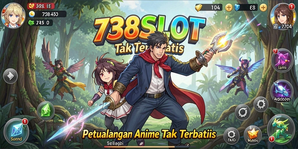 Screenshot gameplay 738SLOT dengan karakter Anime yang dinamis.