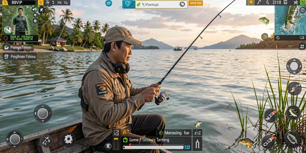 Tampilan utama gameplay B8VIP yang menampilkan suasana memancing yang seru.