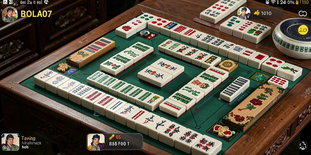Screenshot gameplay BOLA07 menampilkan papan Mahjong yang menantang.