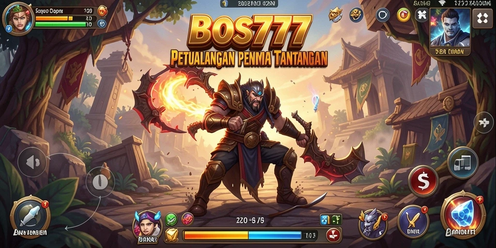 Tampilan gameplay BOS777 yang menarik dengan berbagai lokasi petualangan.