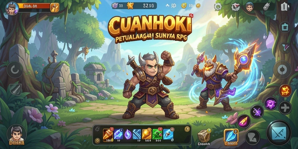 Tampilan screenshot CUANHOKI menampilkan pertarungan epik di dunia fantasi.