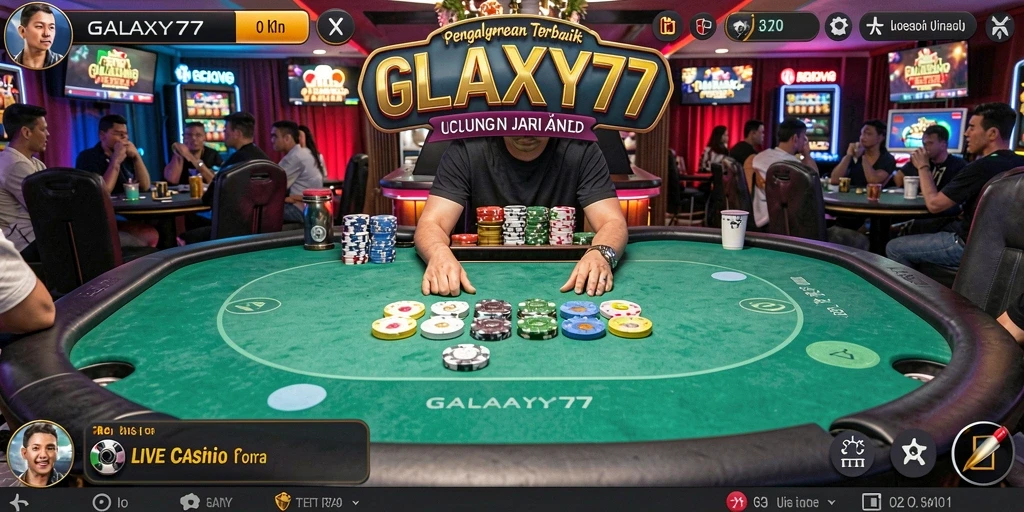 Tangkapan layar game Live Casino GALAXY77 dengan dealer dan pemain aktif.