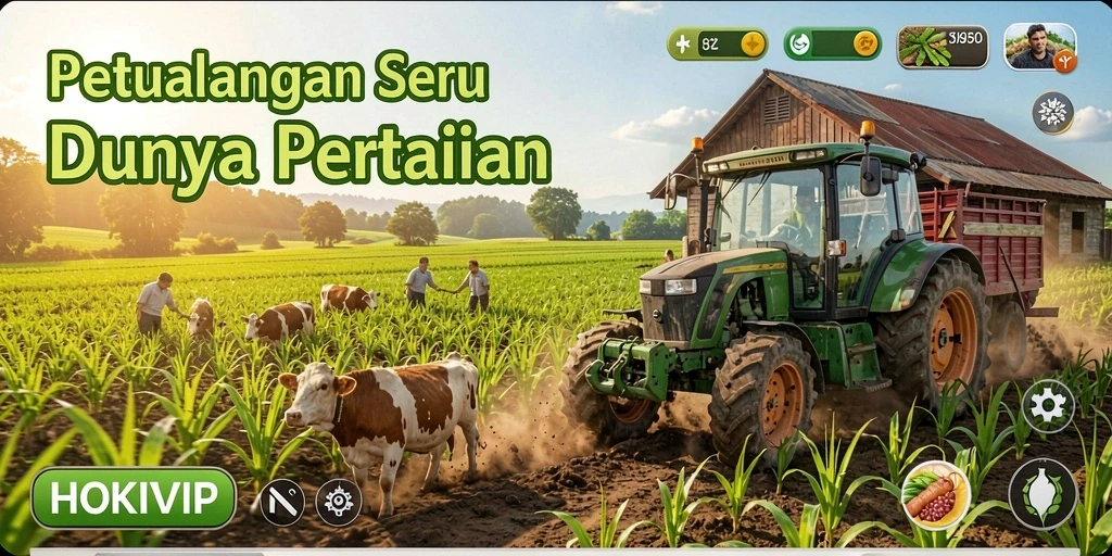 Tampilan permainan HOKIVIP dengan berbagai tanaman dan hewan.