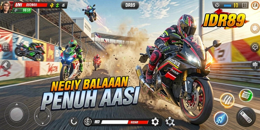 Screenshot IDR89 menampilkan aksi balapan motor yang mendebarkan.