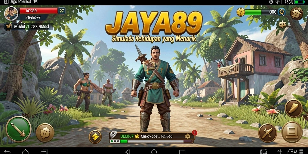Tampilan gameplay <strong>JAYA89</strong> menampilkan karakter yang berinteraksi dalam lingkungan yang dinamis.