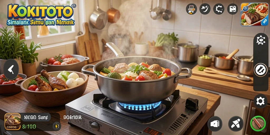 Tampilan gameplay KOKITOTO dengan aksi memasak yang seru.