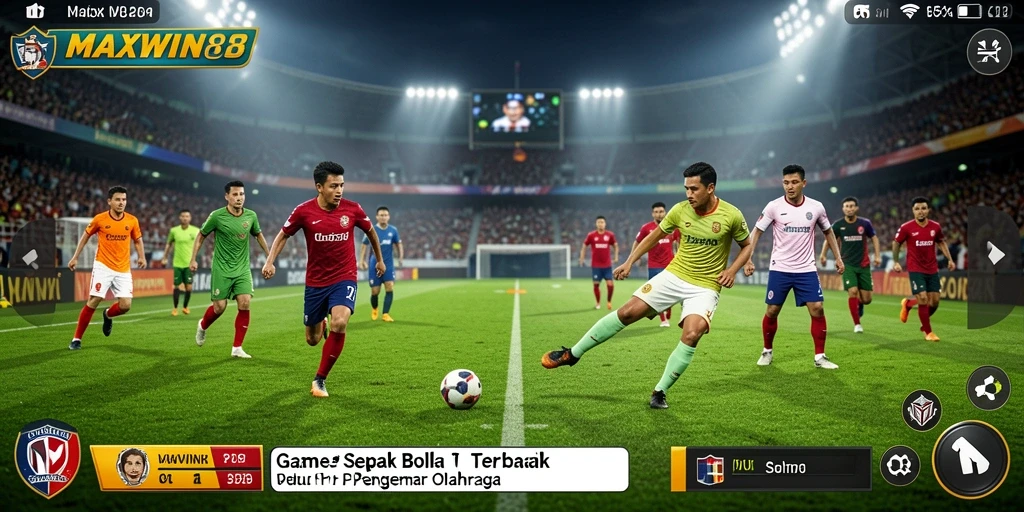 Screenshot gameplay menunjukkan aksi sepak bola yang mendebarkan.