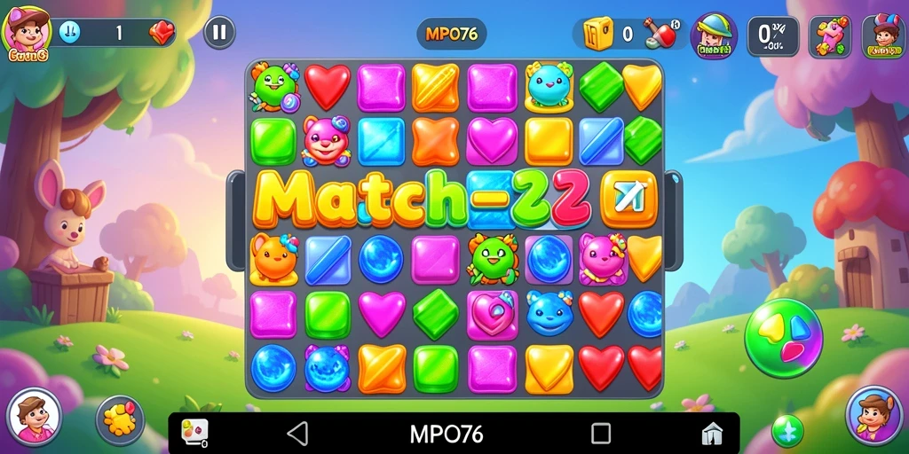 Tangkapan layar MPO76 menampilkan gameplay yang seru dan berwarna warni dalam genre Match-3.