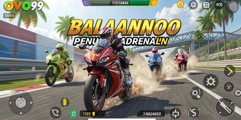 Tangkapan layar gameplay OVO99 menampilkan balapan motor yang intens.