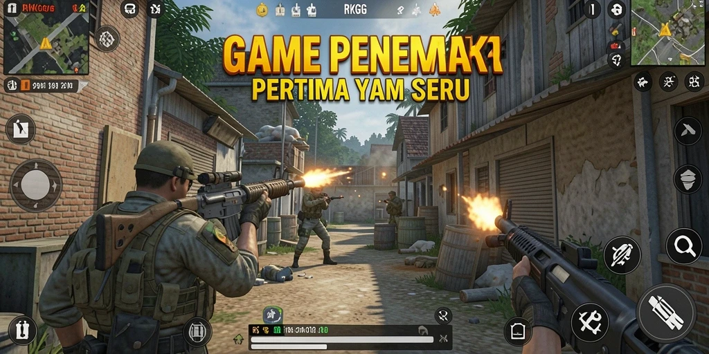 Tangkapan layar gameplay RKGG yang mendebarkan dengan aksi FPS yang intens.