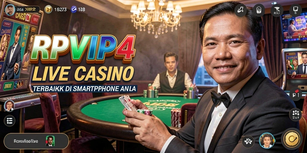 Screenshot gameplay Live Casino dari RPVIP4 yang menampilkan dealer profesional dan interaksi pemain.