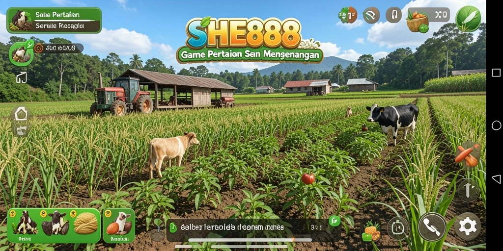 Screenshot gameplay SHE888 dengan aktivitas bertani yang seru.