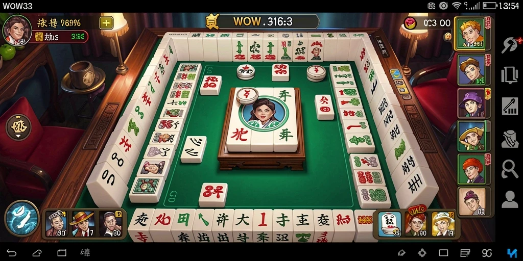 Tampilan gameplay WOW33 dengan desain Mahjong yang menarik.